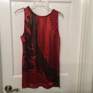 Cabi Sleeveless Red and Black Printed tunic